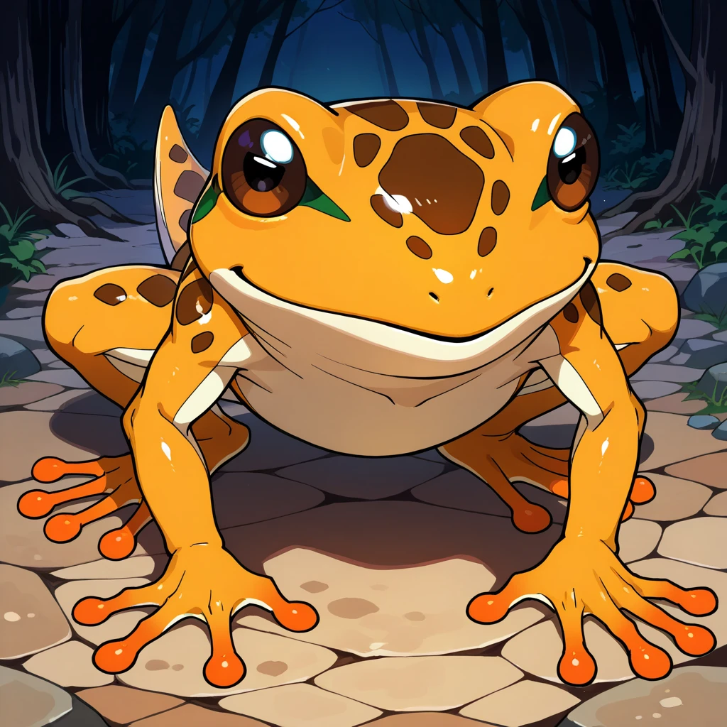 (masterpiece), best quality, solo, no humans,  Tail,  Tyrrhenian painted frog with brown tan and orange-brown color palette
