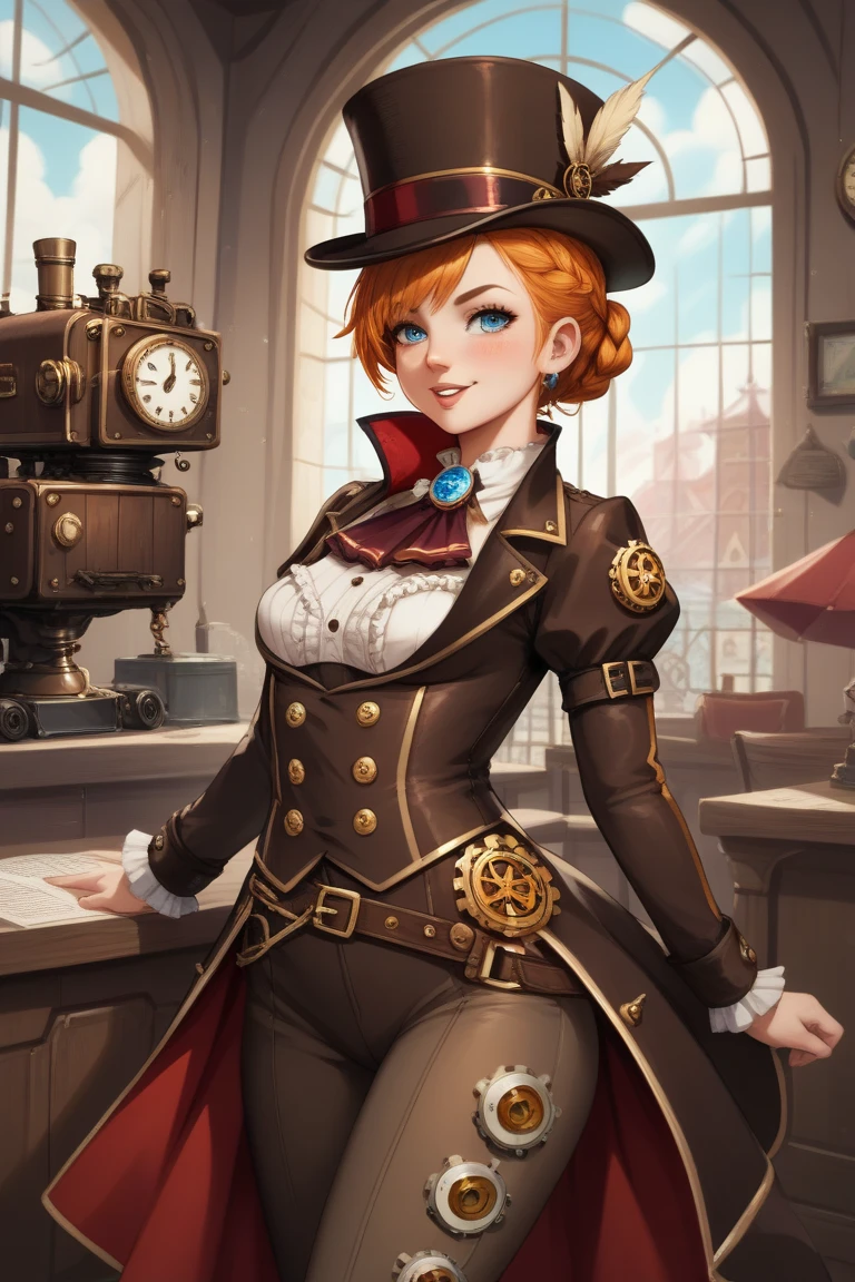  Generate me a young girl . The character must be anime and in the best quality.Do everything steampunk .