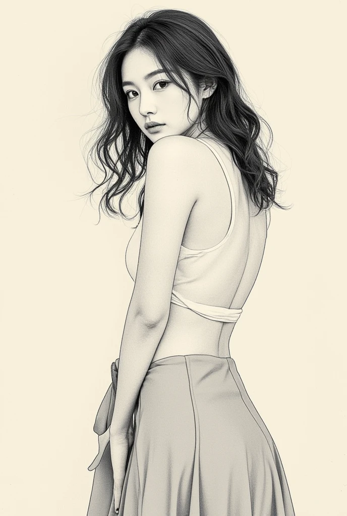 xxmix,  Silhouette of woman , neon light,  in the style of coloring book comic,  full body,  raw hand drawn style