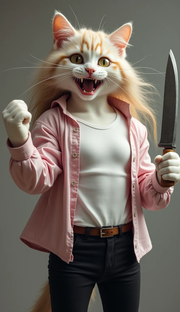 (zPDXL2), score_9, score_8_up, score_7_up, detaillora, source_anime, 2d, FURRY, anthro,
Kat, Anthro furry feline girl, tall body, hourglass figure, adult female, blue eyes, :3, snout, pink nose, silver furry body, grey tabby cat stripes, long blonde hair, hair in a ponytail, wearing blue bandeau, brown short shorts, leather straps accessories, blood on her face, blood on her hands, holding a bloody knife, hands to her side, eyes half open, soulless expression, sad, standing, stoic expression, looking down and away, bloody clothes, standing up straight,
AissistXLv2, unaestheticXL_bp5, SimplePositiveXLv2, zPDXL2 PonyXLV6_Scores