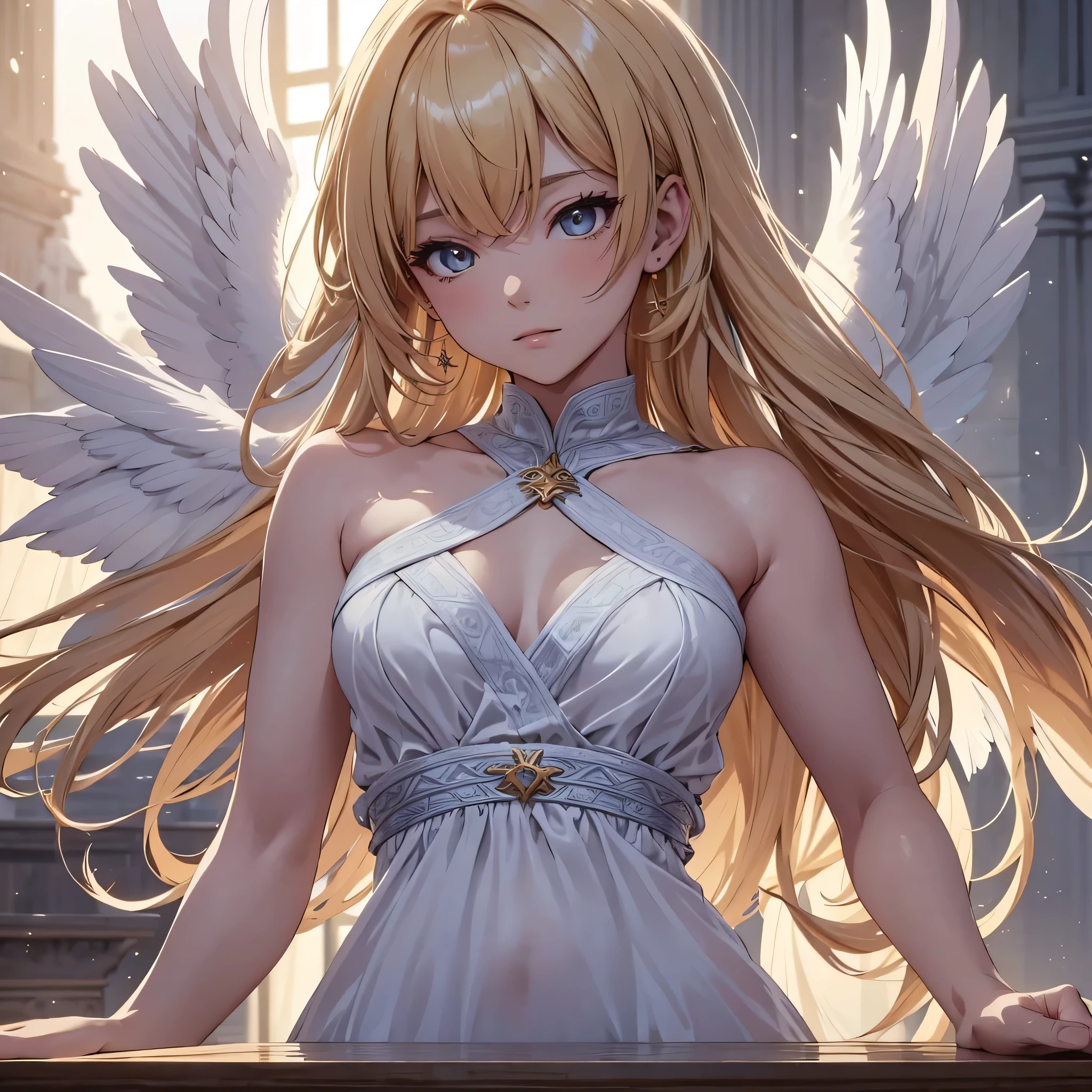 ((sur la table, meilleure qualité)), Visage délicat, fiche de conception de personnage,corps entier, proportion parfaite,riche en détails, Poses et expressions multiples, Très détaillé, Fille pratiquant les arts martiaux,gradient hair color,doré,Yeux délicats, voir à travers,ailes d'ange,nuage,solde élevé, halo,Lumière naturelle,Décoration Starlight,Temple grec en arrière-plan