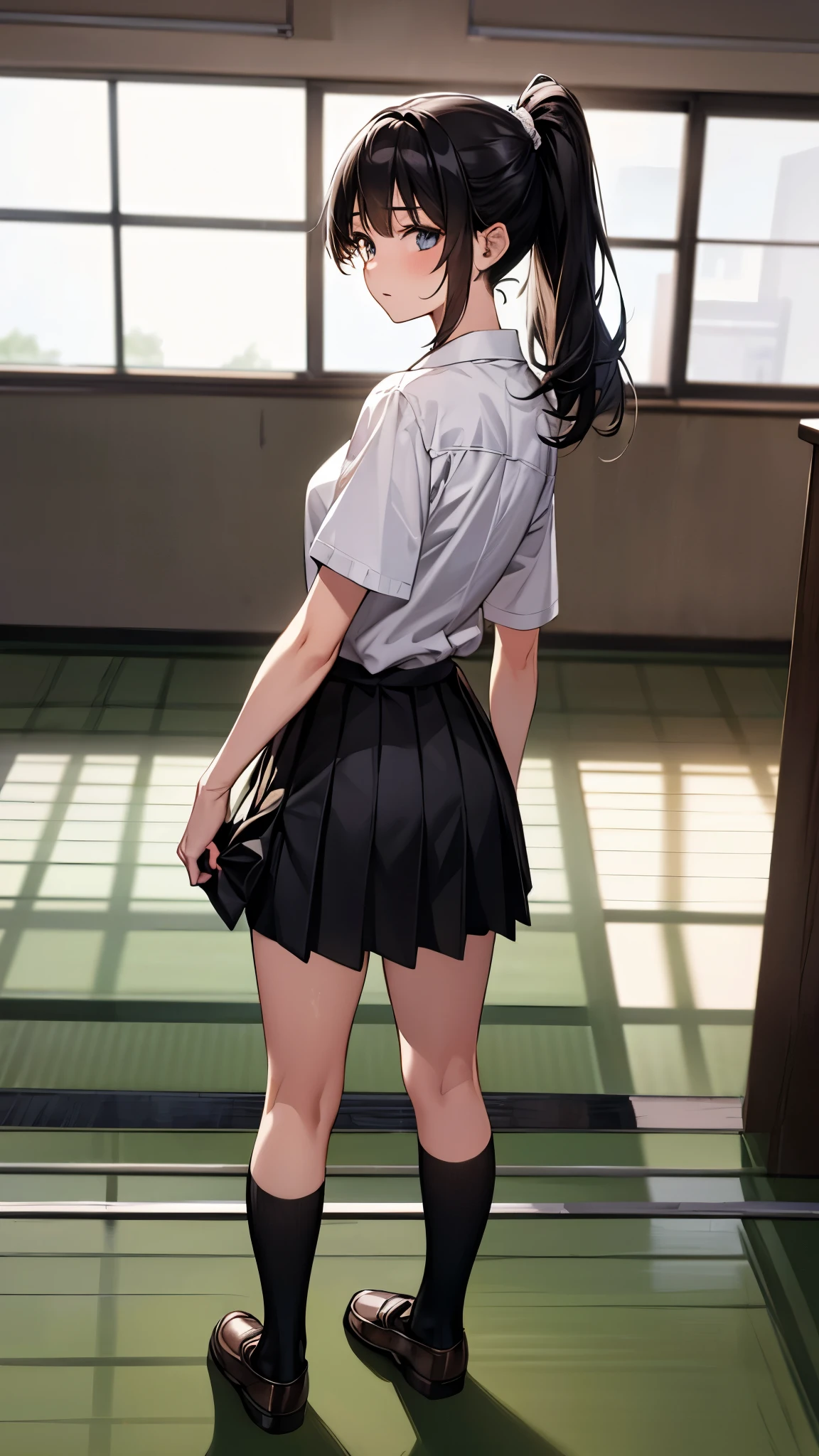 Girl with her butt turned、skirt by the、