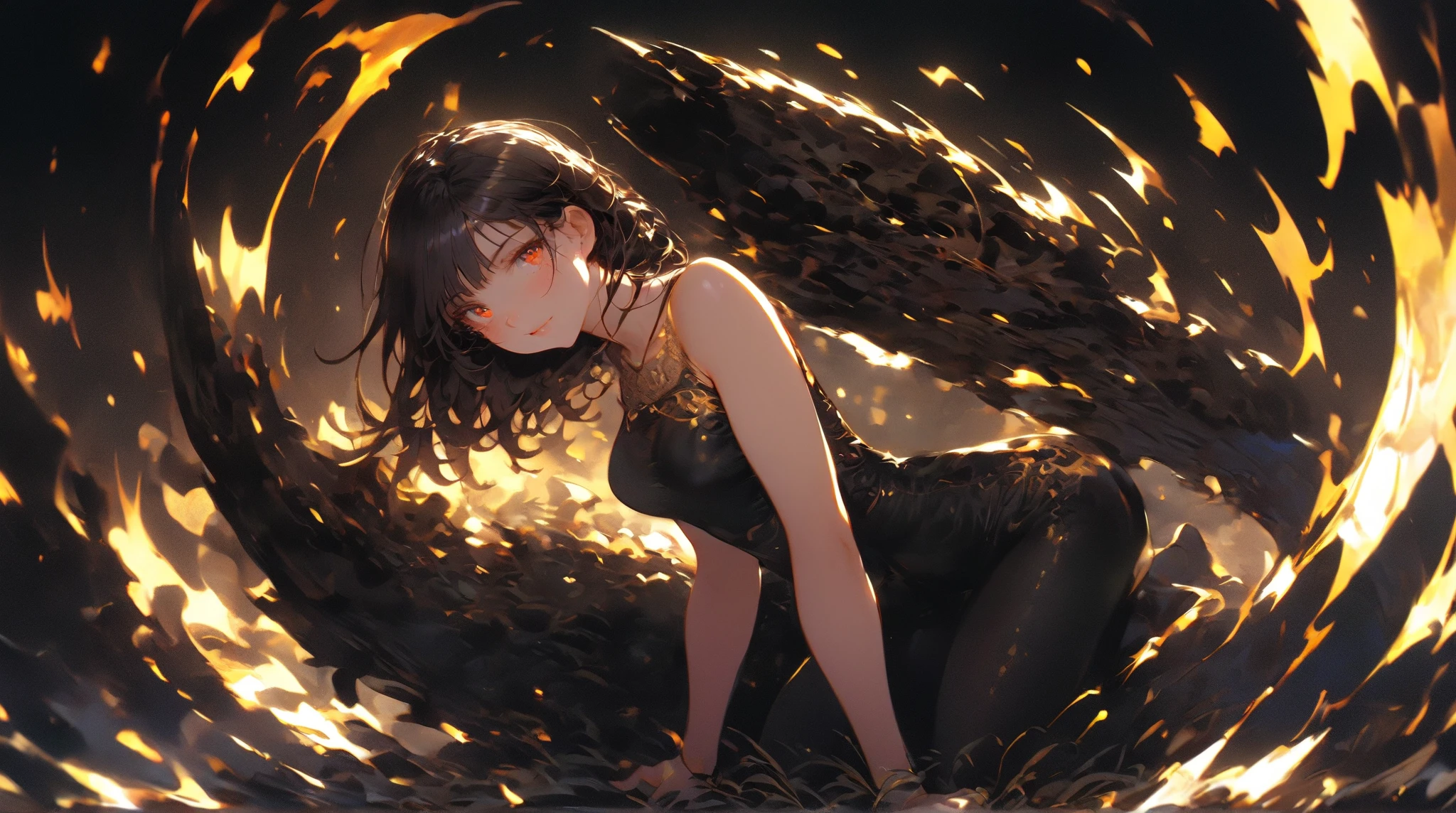 Masterpiece,Best quality, Beautifully painted,Highly detailed,Universe in a box,universe background,galactic,space photography,Ink flow,Chinese calligraphy,(Dying sun:1.6),(In ashes and flames:1.5),(female focus:1.2),from back,(1girll:1.2),(Solo:1.2),(Street style:1.5),Inky hair,Ink dye hair,Hair mixed with ink,Take off your clothes,(Expose back:1.5),Dimples of Venus,(groin:0.8),Highly detailed legs,Bared legs,Highly delicate feet,Bare feet,Erne's hands are good,Ah Black Lucy,