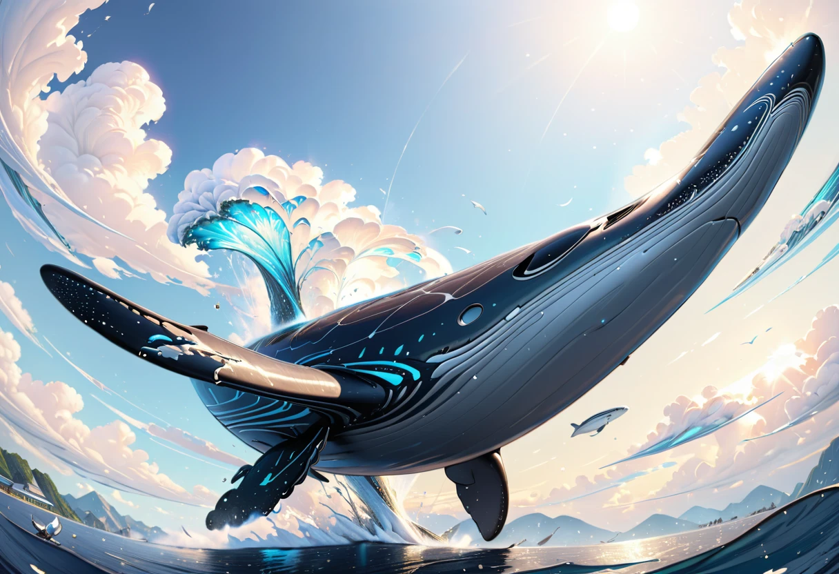 Humpback whales soar high in the sky, (masterpiece:1.2), 最 High Quality ,  High Quality , 超 high res, ( super detailed ),  absurd,   absolute resolution  ,4K, ,  Extremely Detailed and Intricate ,  high res,  high res, Midea,