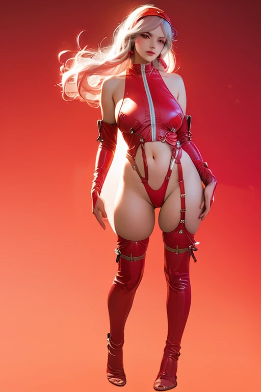  1 girl,Alone, medium breasts,Outdoor,( full body :1.3),(gap:1.2),Ruani 0154,bondage outfit, elbow gloves, garter strap , headband,  red thigh meat , twin tails, pink hair,, (masterpiece,  top quality , employment,  high res:1.2), ( extremely detailed,  realistic ,  complicated details,  high res), 3d, CG,   chubby,  glowing skin, , ,,  eyeliner ,  eyeshadow,  eyelash ,, (Big Breasts, saggy breasts:1.1), ( cinematic lighting, sunlight,  volume ),  viewers,   simple red background,  vintage fantasy,  1960s  \( style for stilets\),  film grain,