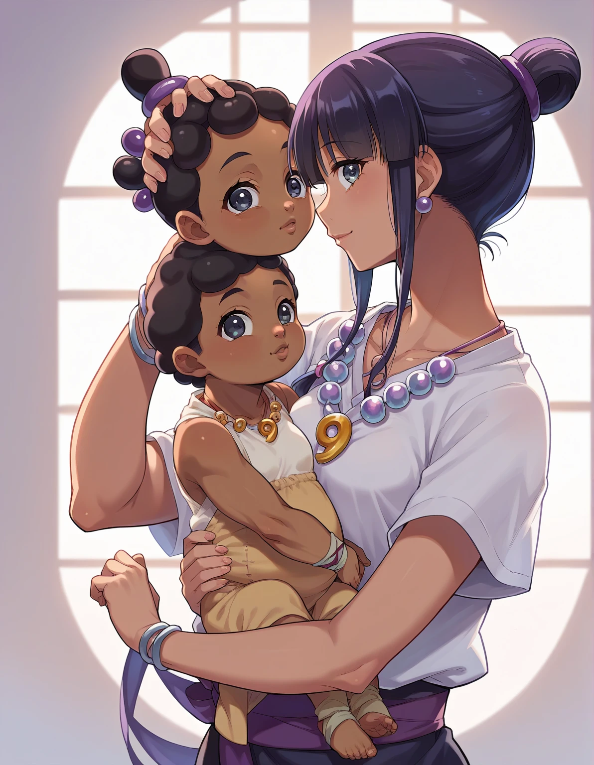 ((Highest quality)), ((masterpiece)), (detailed), (Perfect Face)、The woman is a Ghanaian born Tsukino Usagi with a vivid dark skin, black by birth, and is wearing a colorful Ghanaian dress from a Ghanaian village, a colorful turban head scarf, gorgeous jeweled accessories, and an engagement ring.、The woman is the elegant Tsukino Usagi, with her short black afro hair tied up in a Ghana braid, wearing a colorful Ghanaian dress and a colorful turban head scarf, with vibrant dark brown skin, a natural-born black person, and a natural-born Ghanaian, Tsukino Usagi.、(The woman is a black Ghanaian with vivid dark brown skin.)、The woman is raising her with other village girls in a village in Ghana.、The women are pregnant、The women are holding their baby daughters、There are many children around