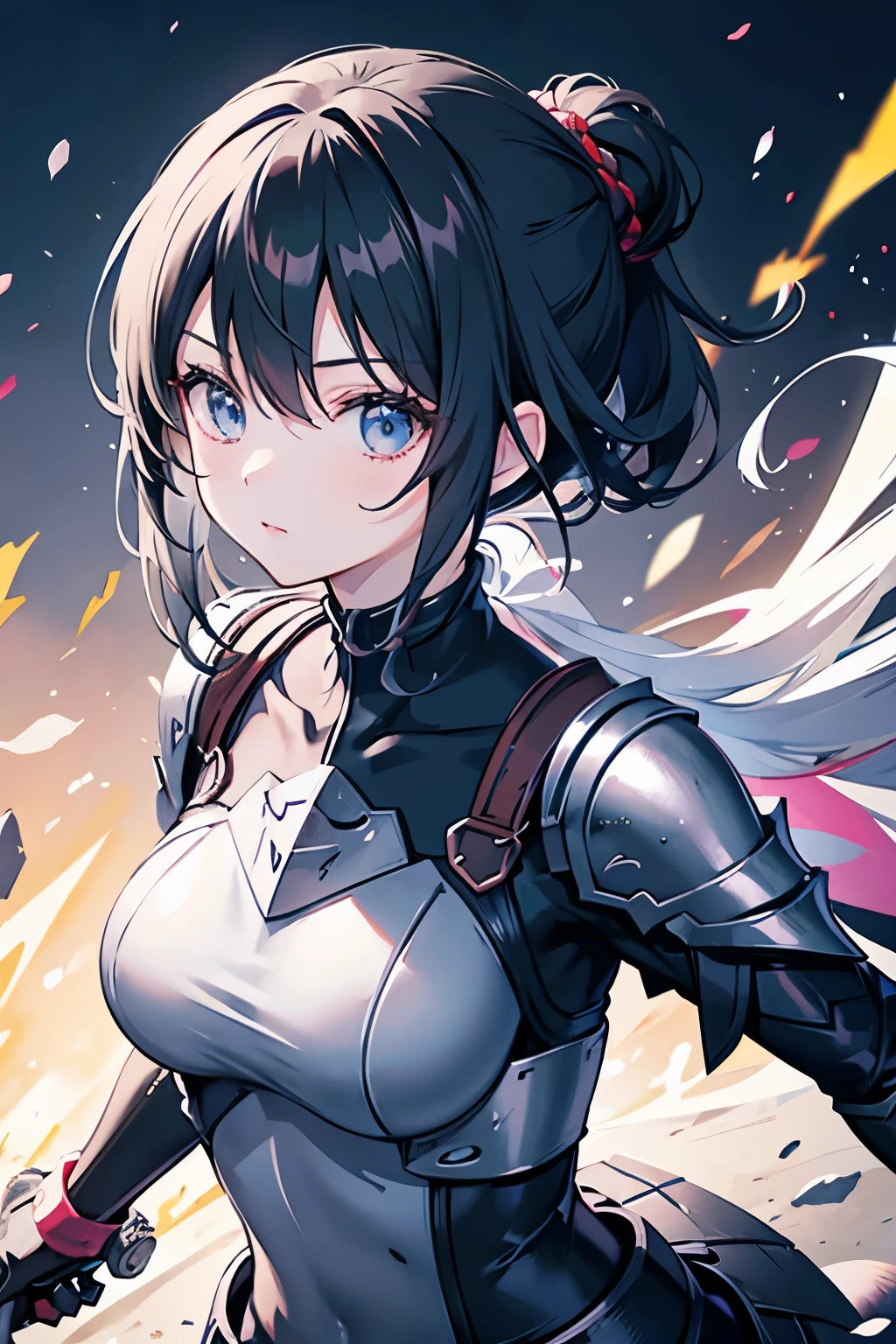 anime、 black hair、 girl 、armor、cool、Chignon