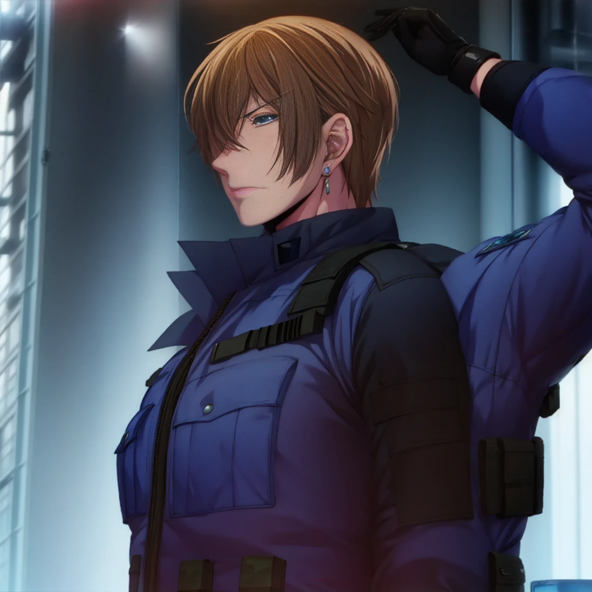 Leon S. Kennedy has a beautiful body, SWAT Clothing, Handsome and cool young man, Slim and muscular,Semen splashed on face、Looks frustrated