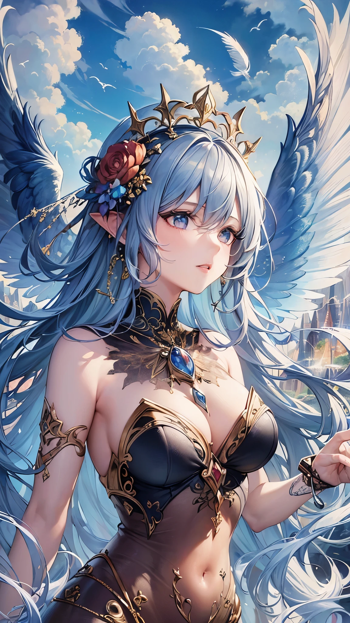 beautiful detailed eyes, beautiful detailed lips, extremely detailed eyes and face, long eyelashes, 1 angel, mythical creature, fantasy, ethereal, glowing skin, intricate details, flowing hair, soft lighting, cinematic, dramatic, breathtaking, masterpiece, ultradetailed, photorealistic, vibrant colors, dramatic lighting