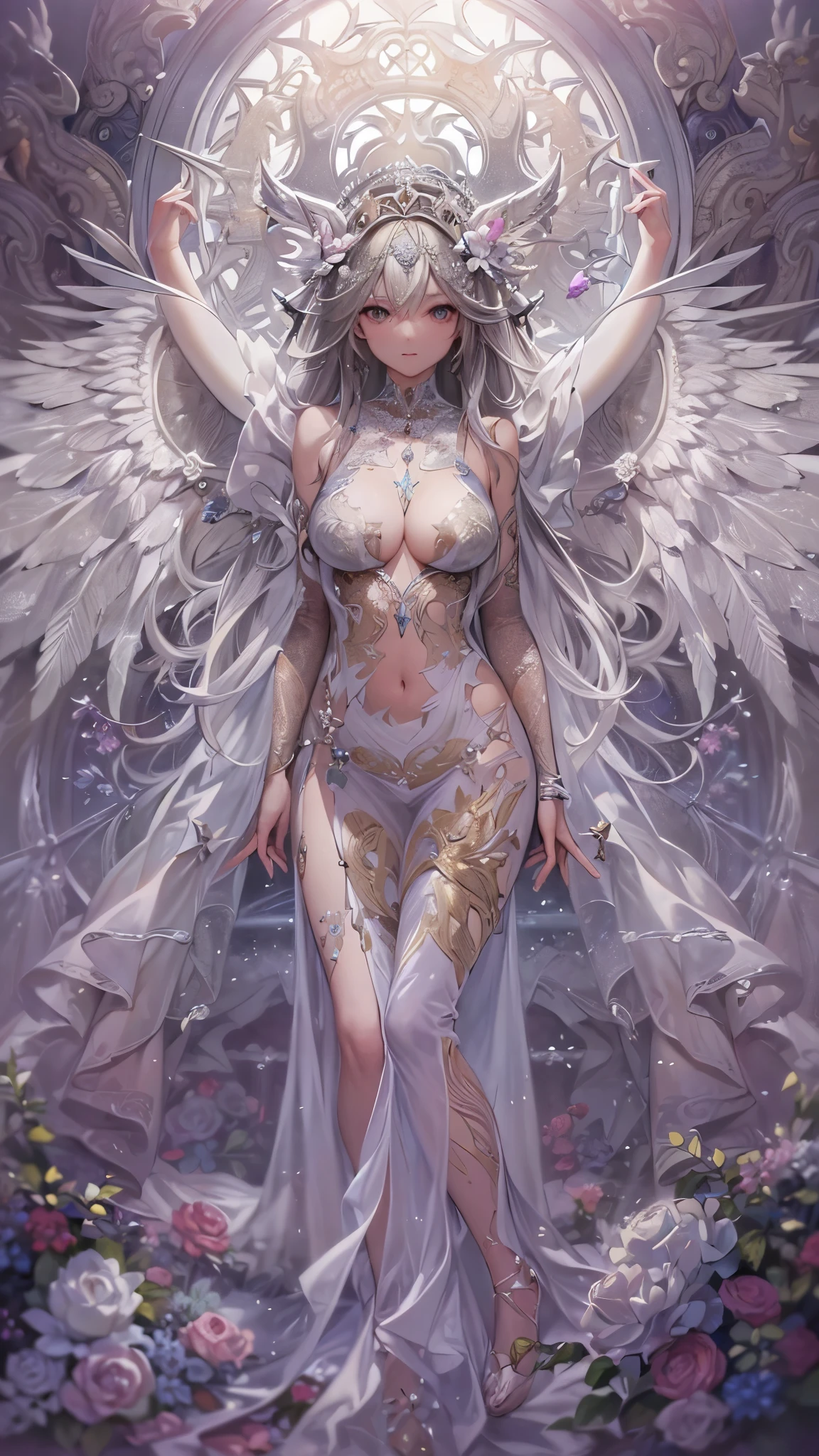 (((Photorealsitic))),(((masutepiece))),(((Best Quality))),(((hight resolution))),(((8KAnd then))),((realskin)),(lighting like a movie),(((real human-like images:1.75))),(((Ancient Chinese queen))),a very beautiful woman,24 year old,ancient chinese royal sheer fabric、red clothes with detailed patterns:1.5,(((jeweled costume:1.5))),(((Colossal tits:1.5))),(((cleavage of the breast:1.5))),Nipples are erect,((The front of the clothes is fluttering:1.5)),matchless beauty,Extraordinary sexy beauty,(Beautiful body like a model),Costumes fluttering in the wind,sexy pose,very sexy costume,Bewitching look,((wide open legs:1.75)),(((Glowing wings:1.5))),(((Mysterious background of another world:1.75)))