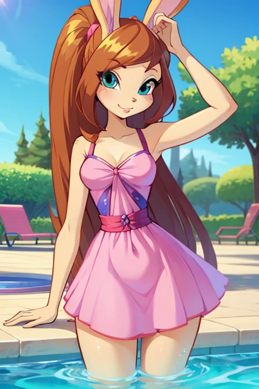 Female furry teenager sara rabbit with dress of pool winx cartoon series style by yeiyeiart