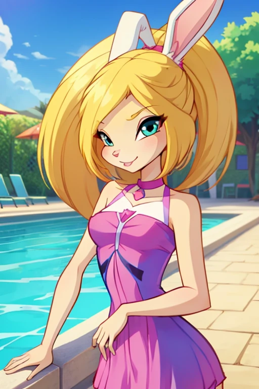 Female furry teenager sara rabbit with dress of pool winx cartoon series style by yeiyeiart