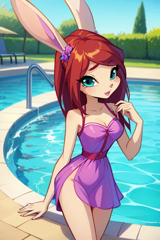 Female furry teenager sara rabbit with dress of pool winx cartoon series style by yeiyeiart