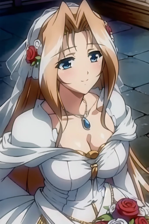 (masterpiece, best quality), 1girl, lieselotte sherlock, 1girl, dress, solo, white_dress, wedding_dress, standing, indoors, own_hands_together, bare_shoulders, strapless_dress, breasts, strapless, full_body, mirror, looking_at_viewer, perfect face, perfect hands, beautiful