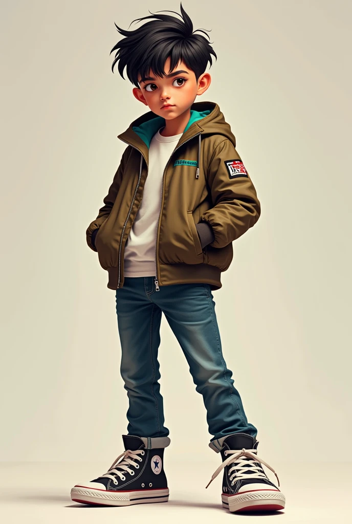 10 year old boy, young boy, cute, (freddie highmore), (Kyan), maroon hoodie, baggy cargo shorts and belt, sneakers, gun belt, dark red hair, confident expression, arms crossed, simple background, Highres, Masterpiece, Best quality, highly detailed, realistic hair, photorealistic