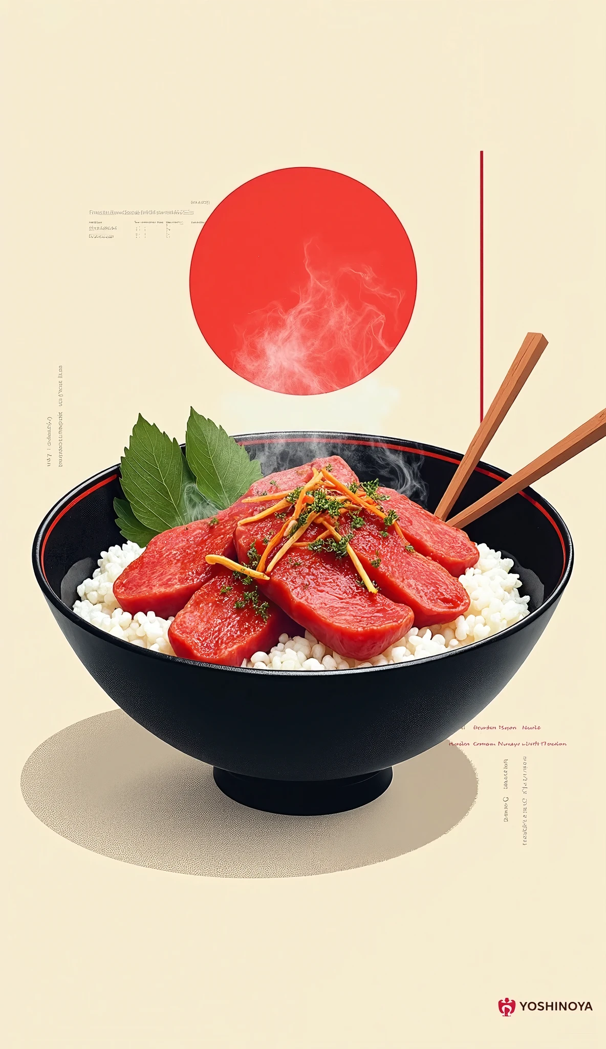 Yoshinoya's gyudon conceptual and artistic shirt、 simple background