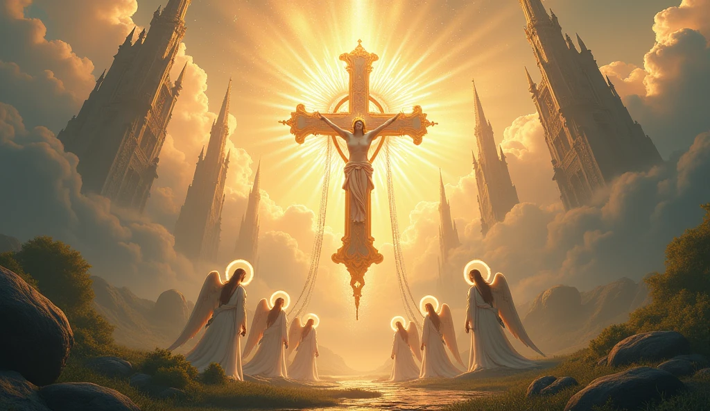 a close up of a statue of jesus on a cross with a blue sky in the background, jesus christ, jesus on cross, jesus christ on the cross, jesus, jesus on the cross, gigachad jesus, religious iconography, jesus of nazareth, religious imagery, crucifix, holy, bright light masterpiece, holy imagery, catholic religious art