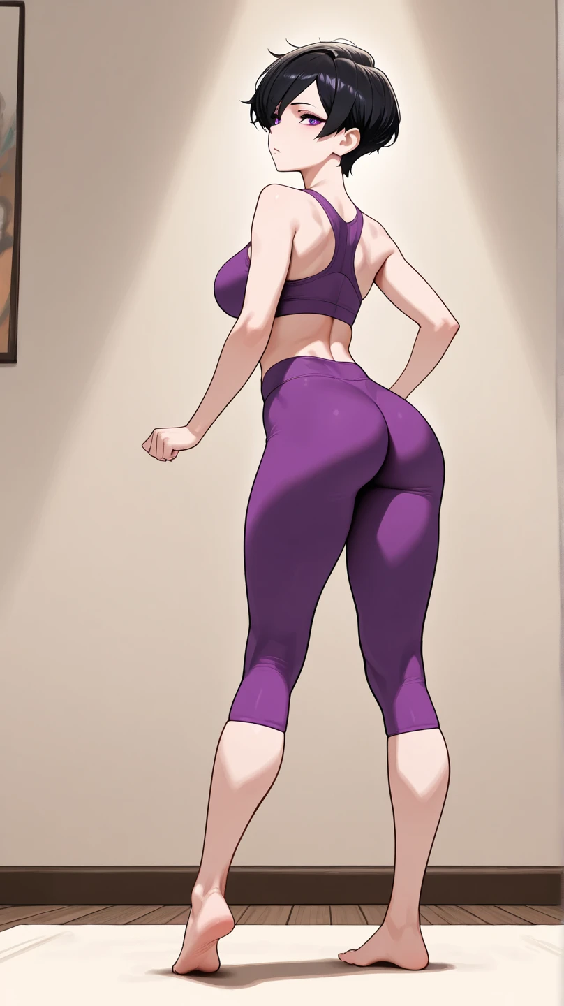 ((Best quality)), ((masterpiece)), (detailed), perfect face, yamanaka ino, black skinny leggings, in the gym, On the yoga mat, takes a selfie in the mirror