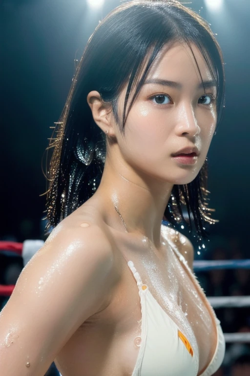 1girl,medium chest,sweat,muscle,boxing on the ring