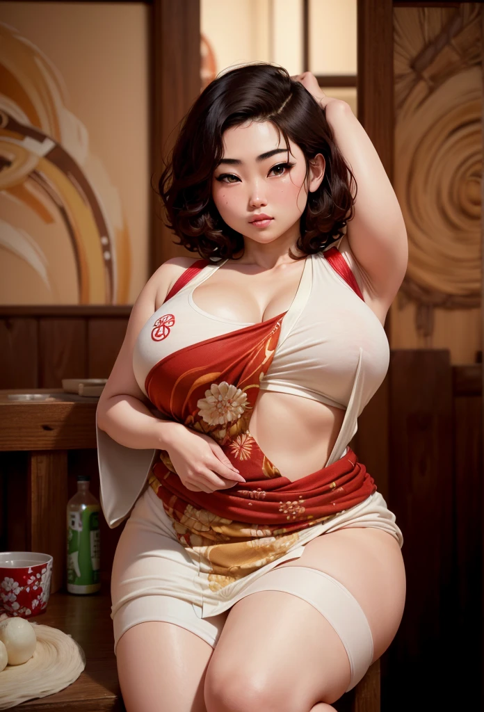 (quality、8K、32K、tmasterpiece、ultra high resolution、(((Oiran woman))),age 55、((Maikuro bikini)),(Colossal tittremely heavy)),(Login hair)、Abs、perfect body figure、(((Woman with feathers under her armquisite facial features, hyper realisitc的, hyper realisitc, clavicle、cellshading、Octagon rendering、The beautiful、(((Tustock))),((Maikuro bikini)),((Wear a beautiful kimono，Very high exposure)),The face is very detailed、Detailed fat eye、double eyelid、(((Tustock))),(charming)、((churning:1.5))、Maikuro bikini、((navel))、enigmatic expression、Shrine background、An ancient town in Japan、((heavy)),Tustock、mekosuye、The beautiful kimono，With delicate floral motifs...........................hight contrast、(((Colorful kimono))),heavy、((a belly navel)).((Impersonators pose in various sexy poses、take off your kimono、Natural soft light、（A man who looks calm and bewitched by the goddess:1.2)、High exposure、The beautiful、(((Tustock))),Meat belly，Meat thighILFICATION, 
MATURE FEMALE, 
MILF, 
GIGANTIC BREASTodilator chest,Sagging breasts,long breasts:1.6), 
(huge breasts, wide hips, thick thighs,Slightly fat, plump, tall,smile,Tall woman:1.2),