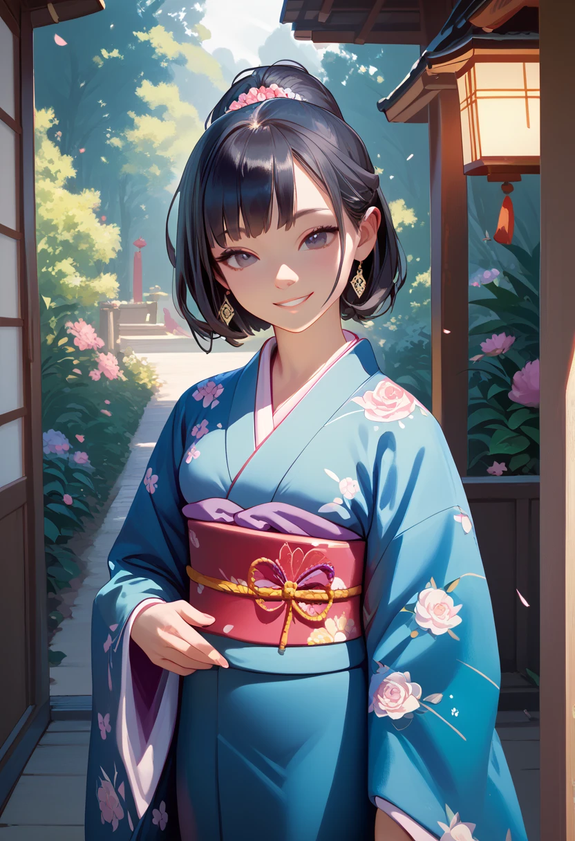 1 woman,1 cute girl,kimono,seiza,stoop down,skinny body shape,cute face,seductive smile,black hair,masterpiece, extremely fine and beautiful,dslr,masterpiece,highly detailed,japanese