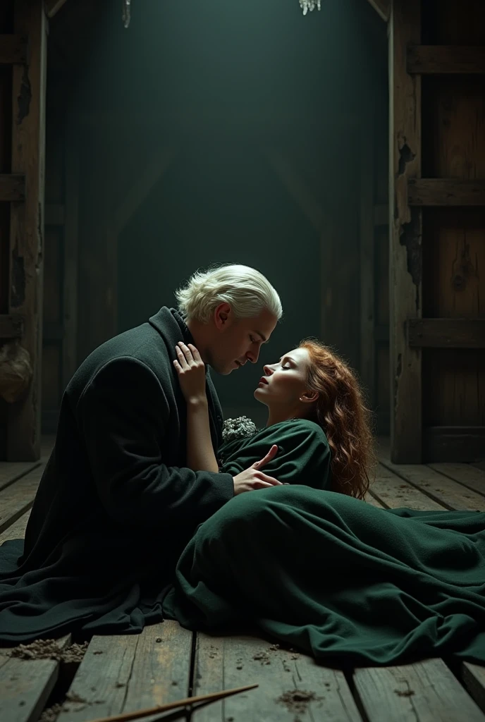 In a dark and cold cave, Voldemort is kneeling next to Hermione Granger, who is lying on her back on a rocky surface.
Her shirt is lifted, exposing her bare abdomen. Voldemort is pressing firmly on Hermione's abdomen with both hands, applying intense pressure as he meticulously explores every part of her belly. Hermione's face shows a mix of discomfort and vulnerability as she endures the invasive touch. The atmosphere is tense, with dim light casting deep shadows on the stone walls, highlighting the intensity of Voldemort's actions and the strain on Hermione's body.