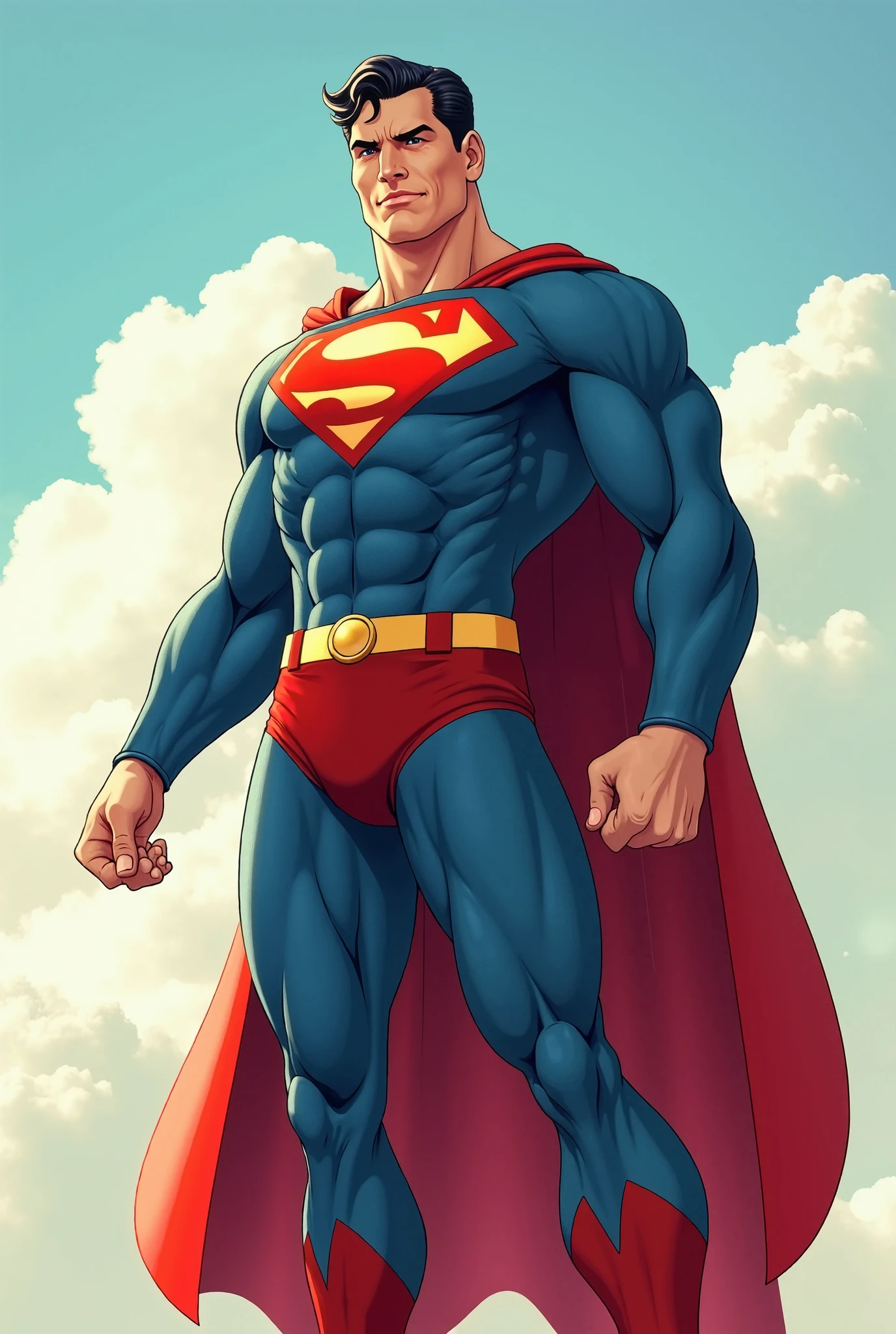 In a comics style, superman with the colors of the flag of romania on his suits