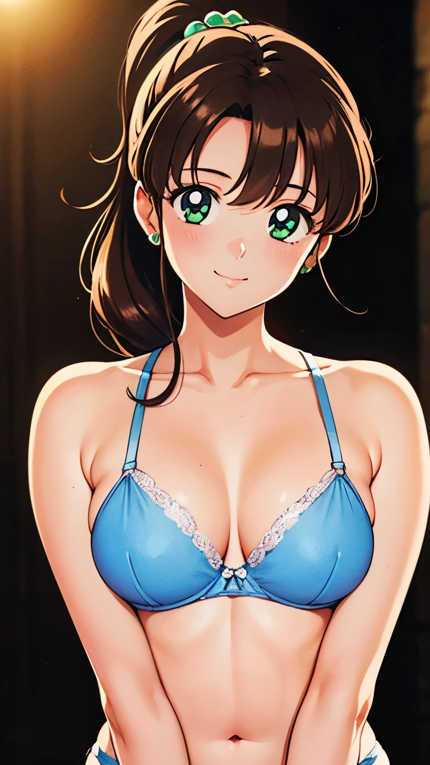  1 Woman ,Nervous smile,the above, upper body,  touches chest , standing in the spotlight, super realistic , top quality ,8k,  super high res, RAW photo, well-balanced body , beauty,Small and beautiful breasts,throw,sexy silk lingerie,sharpness,Approaching,Makoto Kino,