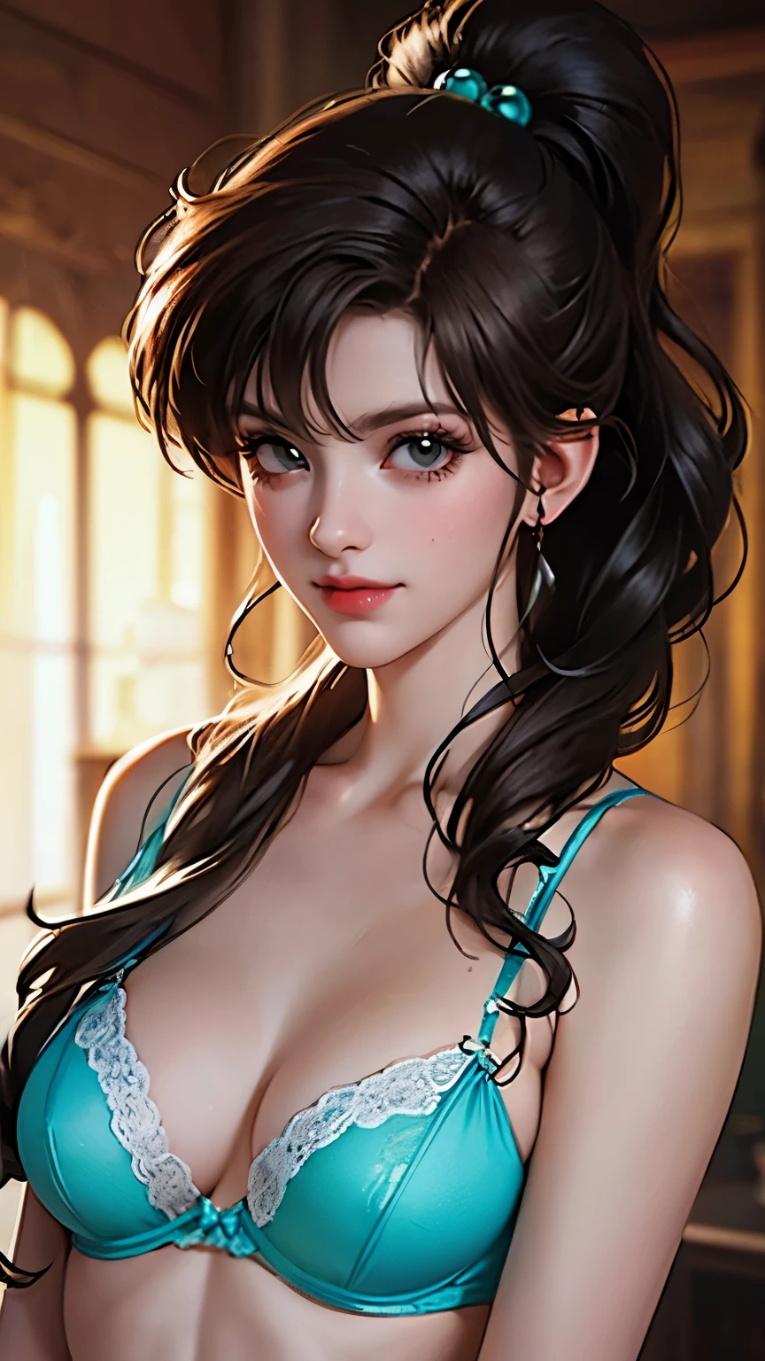  1 Woman ,Nervous smile,the above, upper body,  touches chest , standing in the spotlight, super realistic , top quality ,8k,  super high res, RAW photo, well-balanced body , beauty,Small and beautiful breasts,throw,sexy silk lingerie,sharpness,Approaching,Makoto Kino,