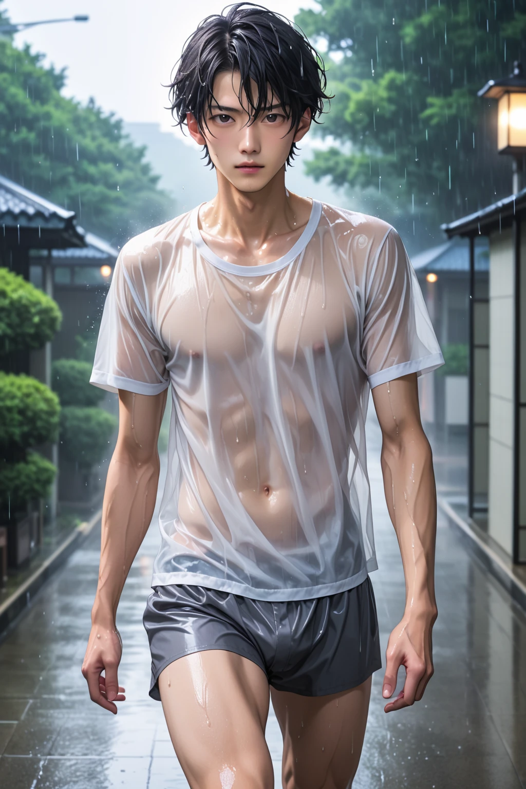 Avi Angel, skinny teen boy with defined lean body, standing on a rock, whole body visible, far from camera, shot from below, lower angle shot, whole body visible in camera, braces, age 16, bare feet, wearing long sleeveless t-shirt with dropped armhole, hands behind head, arms behind head, wispy wet armpit hair showing, wet armpit hair, wispy armpits, teen boy, braces, best quality, Amazing anatomy, attractive teen boy, lean body, hot teen boy