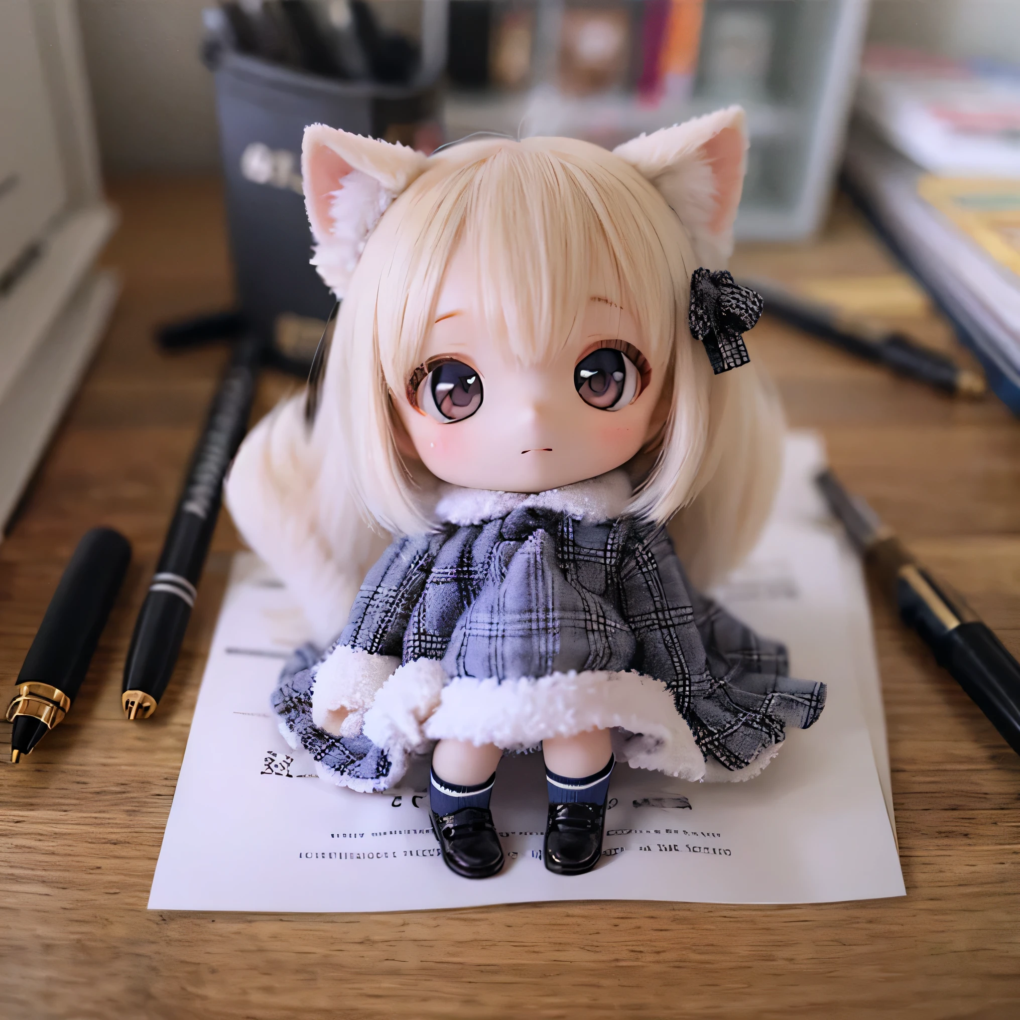           school uniform、        Shiba Inu girl seen from behind、Chibi、    cute、3D pencil drawing        