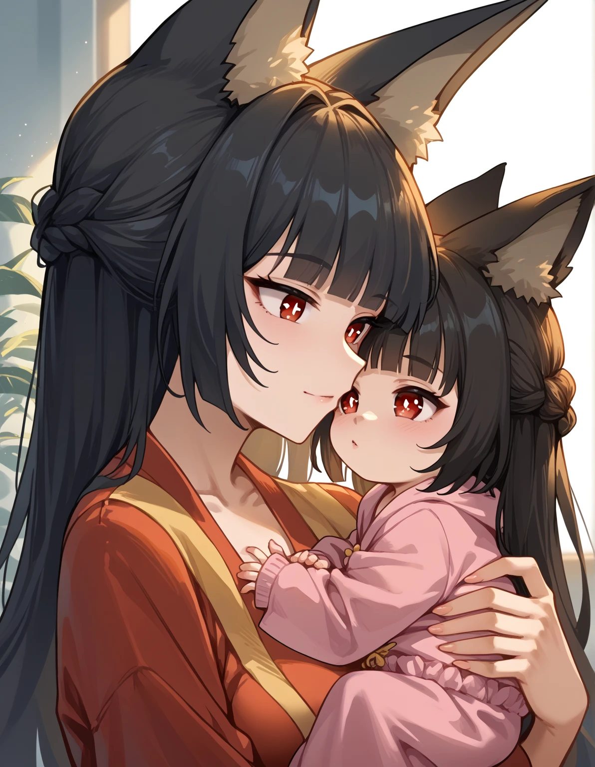 score_9, score_8_up, score_7_up, source_anime, miyabihoshimi, miyabi hoshimi ,animal ear fluff, animal ears, black hair, bright pupils, fox ears, fox girl, half updo, long hair, red eyes, sidelocks, white pupils,,large breasts
BREAK mother and ****, ***** girl,hugging up, baby, (((african baby)))