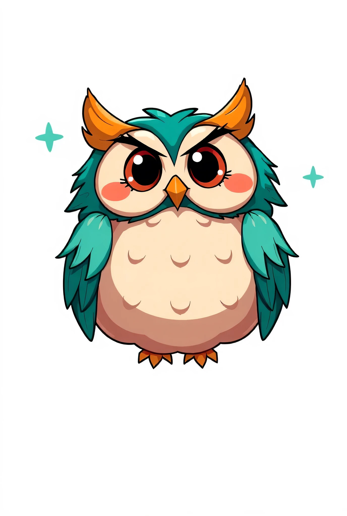 happy colorful owl, kawaii, contour, white background