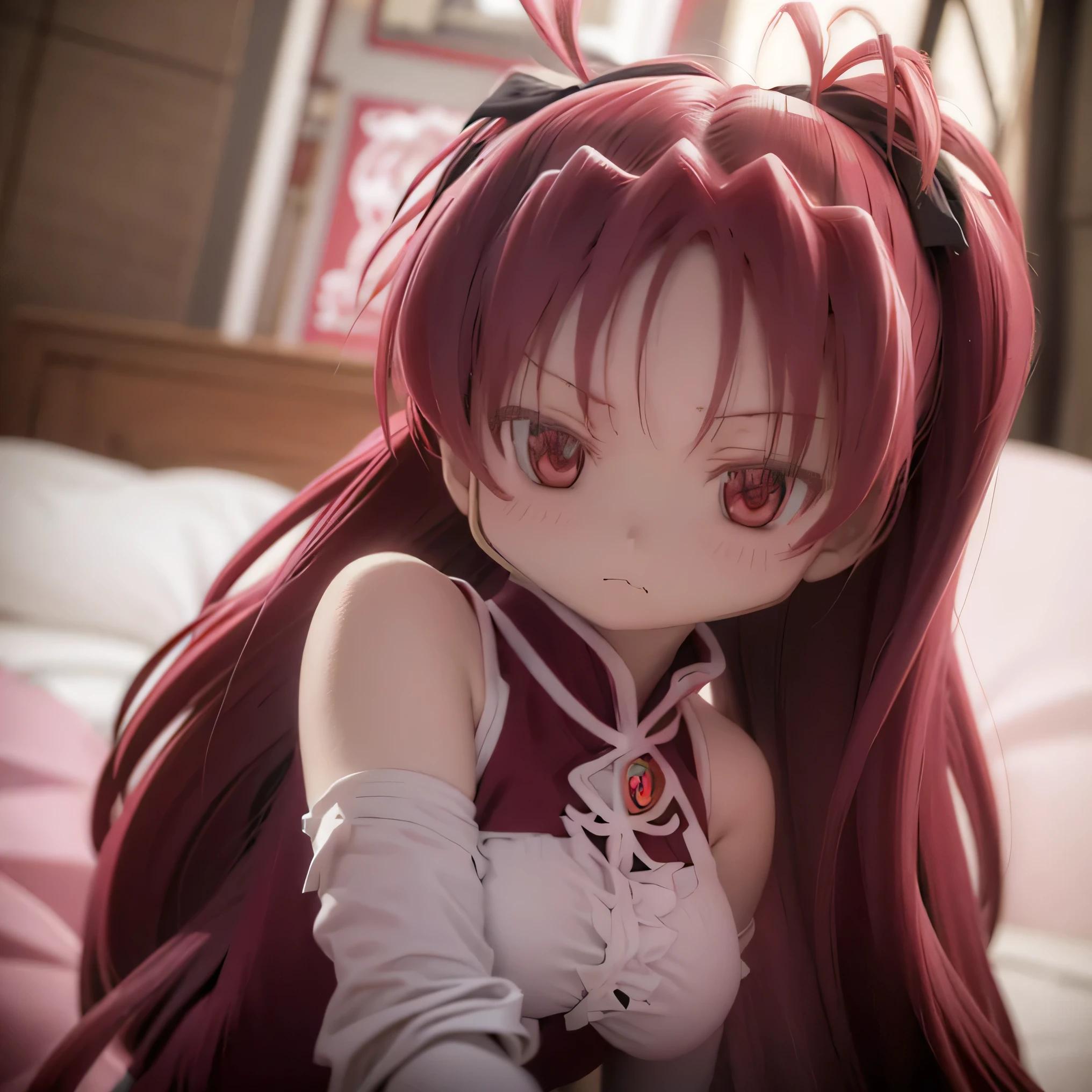          Details,             Beautiful woman with impressive eyes         ,          perfect face ,    ,   Attention to        Details ,      anime style to cover left eye ,          bright color,   cute,  'n'n'       ,        curvy and plump body      , , Rye and bed. poor、        Hide in a sexy pose    ,Sakura Kyoko's hairstyle                、  cute