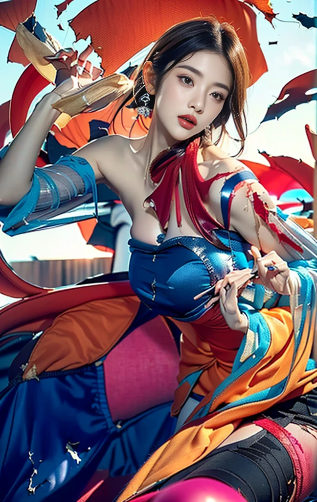 1 Girl, Fox, Fox \ (League of Legends), K/DA \ (League of Legends), Animal Ears, Face Markers, Fox Ears, Fox Tail, Orange Eyes, Multiple Tails, Tail, Water Protection