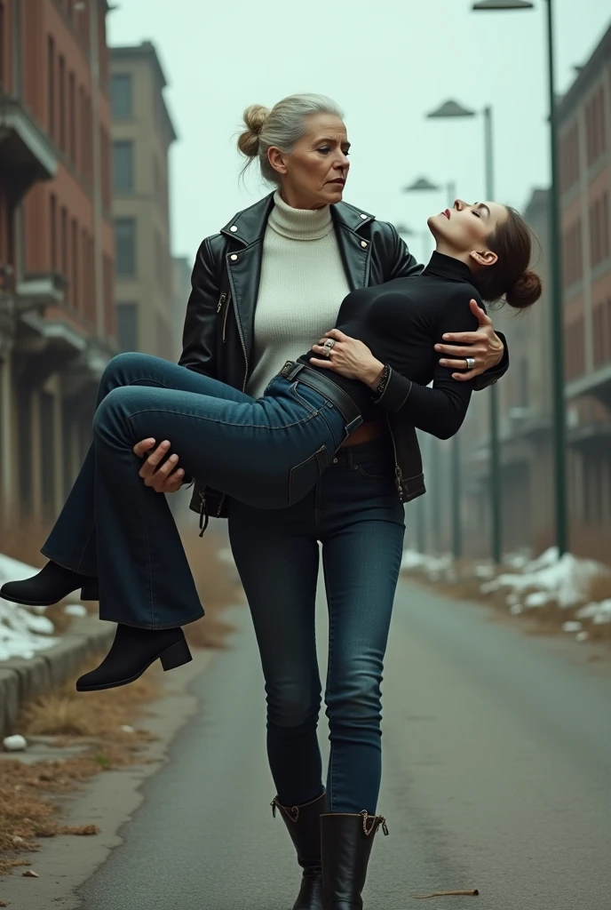 there are two women carrying a handicaped man on the street, uhd candid photo of dirty, high quality upload, desperate pose, two women are carrying a man, human crutvh, four handed seat, human stretcer, transport of an injured, hospital, first aid, on a street, photo [ far ], on the street, on the street, high contrest, legs visible, candid shot, legs intertwined, special attention to posing, posing for a picture