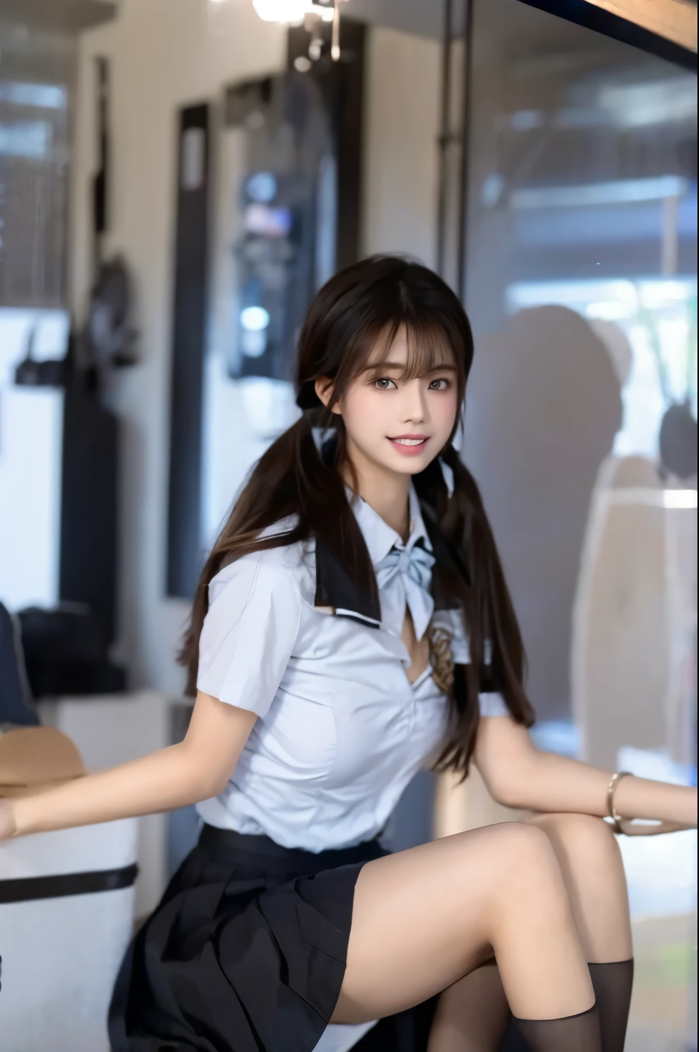 beautiful girl、Idol、high school girl、See-through、White mini skirt、stockings、sit