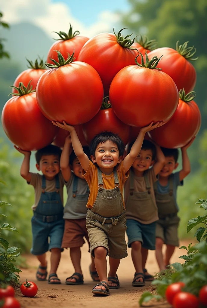 there are four wearing green pepper on their heads, green pepper怪物, green pepper, 🍁 Lovely, 森林阿甘green pepper体, Lovely and funny, very Lovely and childlike, cute appearance!!!, Lovely and lovely, Lovely photograph, lovely and Lovely, by Wen Zhenheng, human baby, red cheek ❤🔥🍄🌪, 還有green pepper