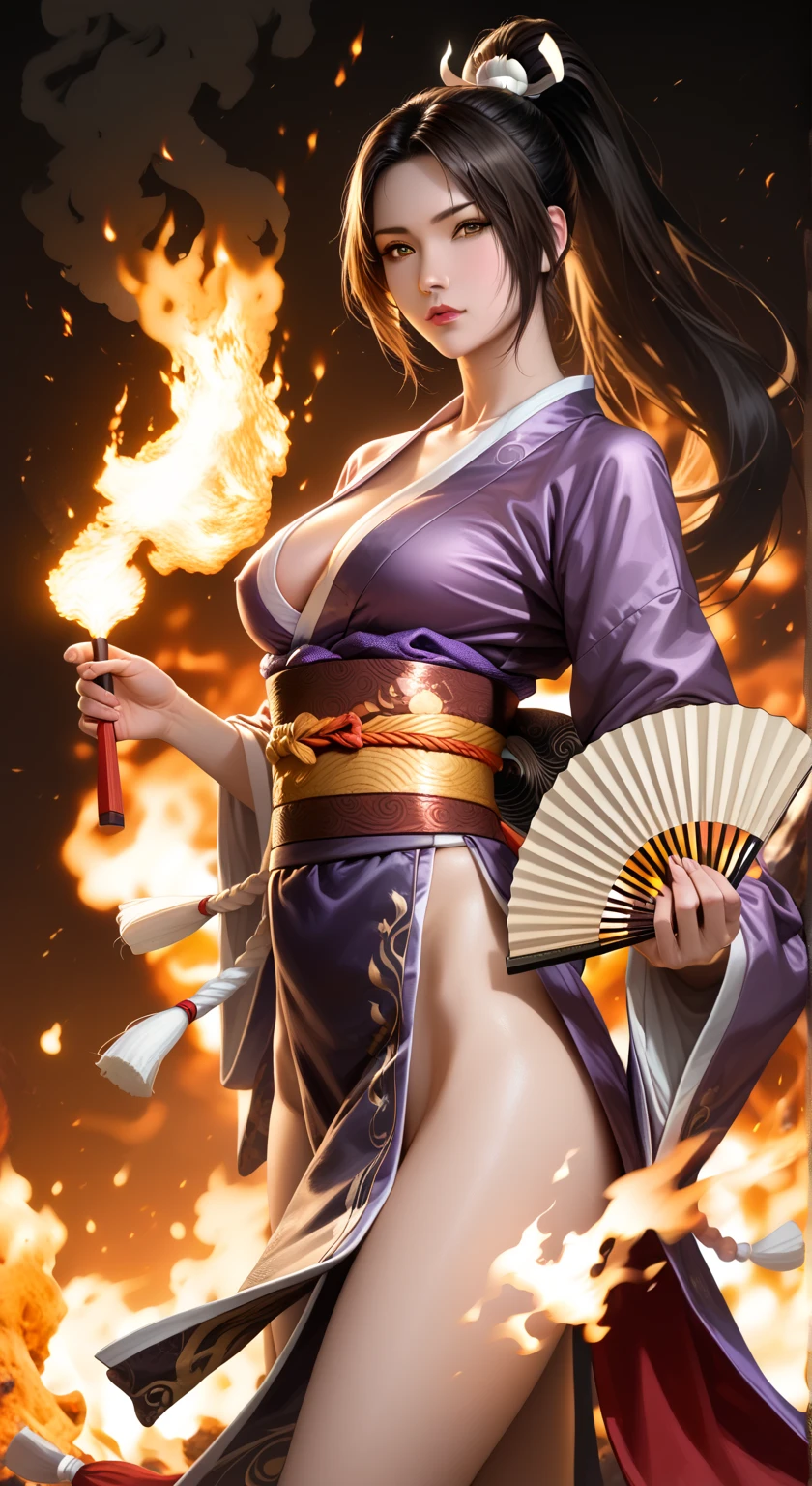 Highly detailed CG unit 8K wallpaper, masterpiece, High resolution, highest quality, highest quality real texture skin, Super Real, Digital Painting, Best image quality, 最High resolution, 8K, Very beautiful teenager, ((Highly detailed eyes and face)), Beautiful eyes every detail, Full Body Shot, beautiful kimonos, rainbow kimono, Japanese dress, Dazzling, chinese style embroidery, disproportionate breasts, huge breasts, ((sagging breasts:1.5, Cleavage:1.5, gigantic breasts, Saggy breasts, Gravity-dependent breasts, Heavy chest, long chest, Heavy chest)), erect nipple, (((tanned skin, 
 brown skin, dark skin, sideboobs))), slender, smile, grin, Strong winds, typhoon, light brown hair,