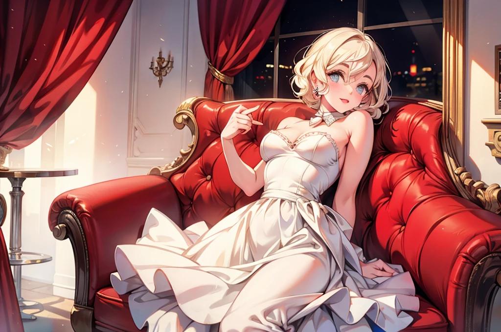 A woman in an elegant dress at a fancy party