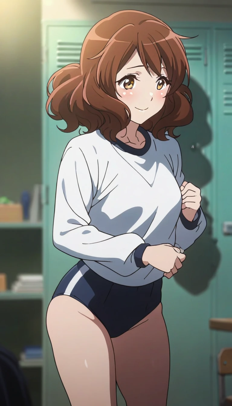 ( beautiful girl : 1.3), 1 girl,(Oumae Kumiko),(White gym clothes, Long Sleeve ,Dark blue buruma,thigh),smile,Embarrassed,blush,locker room,masterpiece, top quality , super high res, rich contrast , high image quality,8k, High Definition CG Unit Wallpaper, texture , Unbelievably Absurd, super high res, RAW photos ,Deep border 1  .2, very detailed