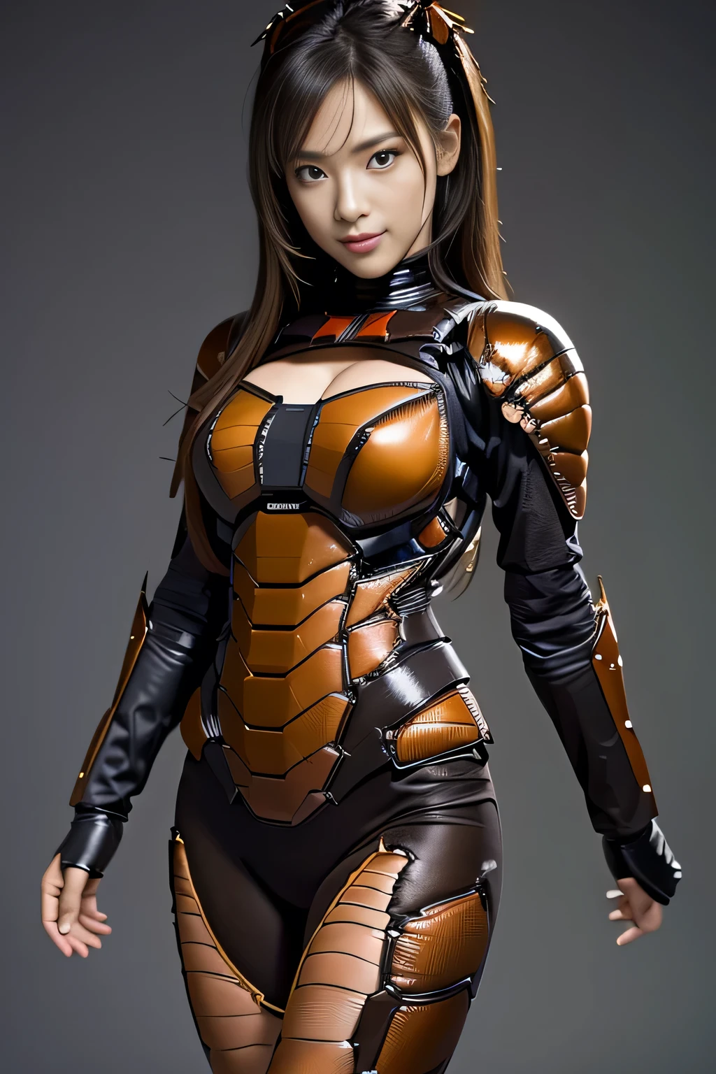 (high resolution,masterpiece,best quality,extremely detailed CG, anime, official art:1.4), realistic, photo, amazing fine details, all intricate, gloss and shiny,awesome many layers, 8k wall paper, 3d, sketch, kawaii, illustration,( solo:1.4), perfect female proportion,villainess, (fusion of dark brown cockroach and lady:1.4), (brown cockroach form lady:1.2), (brown cockroach lady:1.2), (fusion:1.2), (solo:1.4), (evil smile:1.2), muscular, abs, (cockroach brown exoskeleton bio insect suit:1.4), (cockroach brown exoskeleton bio insect armor:1.2), (brown transparency cockroach wing:1.4), (brown cockroach antennae:1.3),