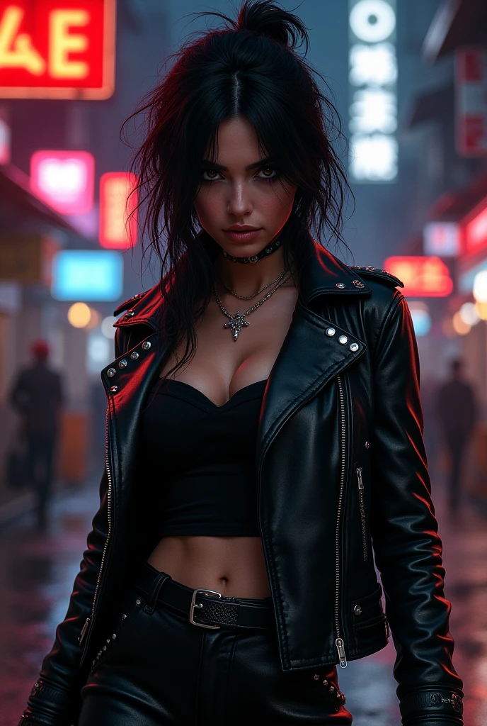 arafed woman with a knife and blood on her chest, cyberpunk art inspired by Andor Basch, trending on Artstation, fantasy art, cyberpunk angry gorgeous goddess, seductive cyberpunk dark fantasy, v from devil may cry as an elf, ciri, cyberpunk style , hyperrealistic, female rouge assassin, cyberpunk art ultrarealistic 8k, beautiful cyberpunk woman model
