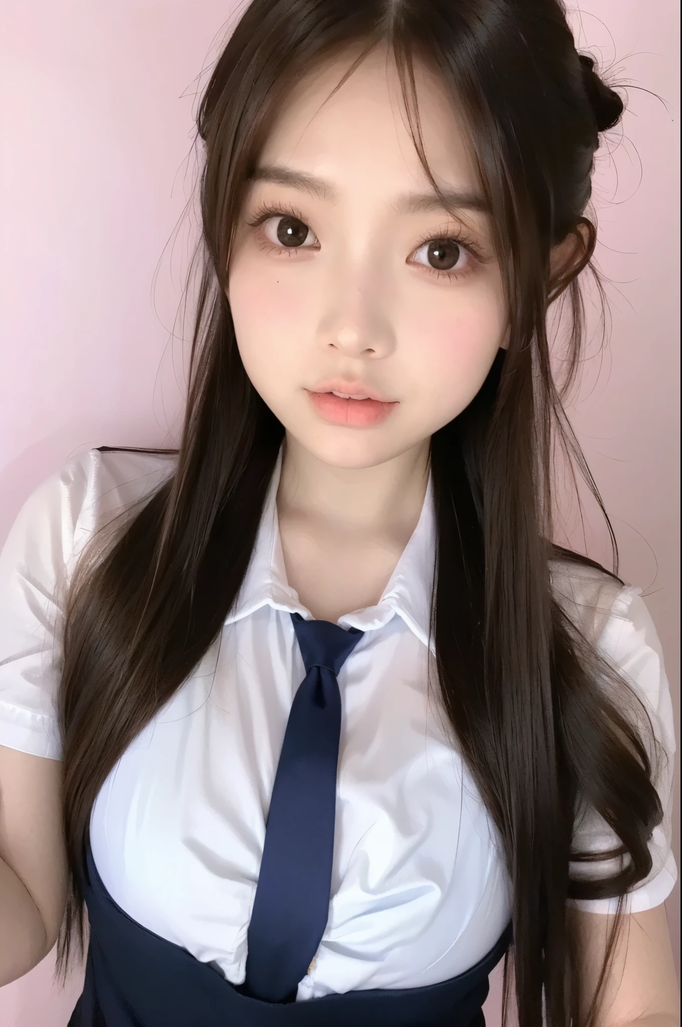  beautiful woman with perfect body：1.4，Layered Hairstyle， on facial and skin texture with high accuracy，Skin Whitening， long hair，Sexy school uniform 