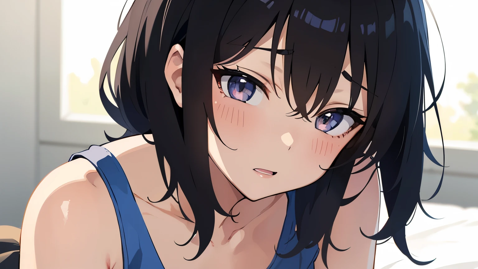 ((beautiful face)),1girl ,20s,mature female,short hair,blue hair,oni horns,(white background, line drawing),school Swimsuit,runing,scared,holding books,wet body.full body
