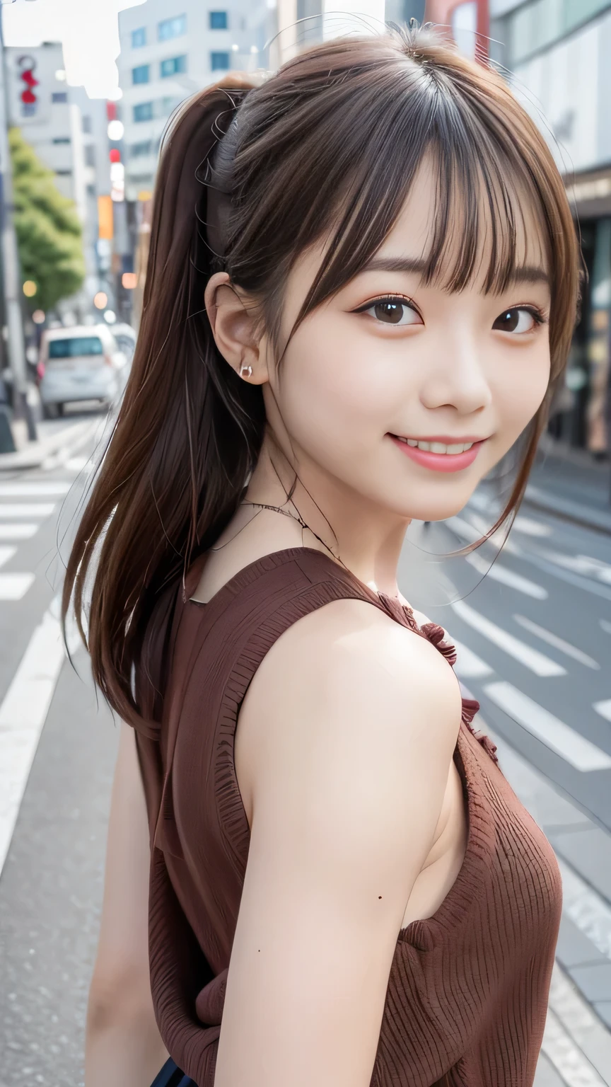 Arafed asian woman with long hair and a brown top - SeaArt AI