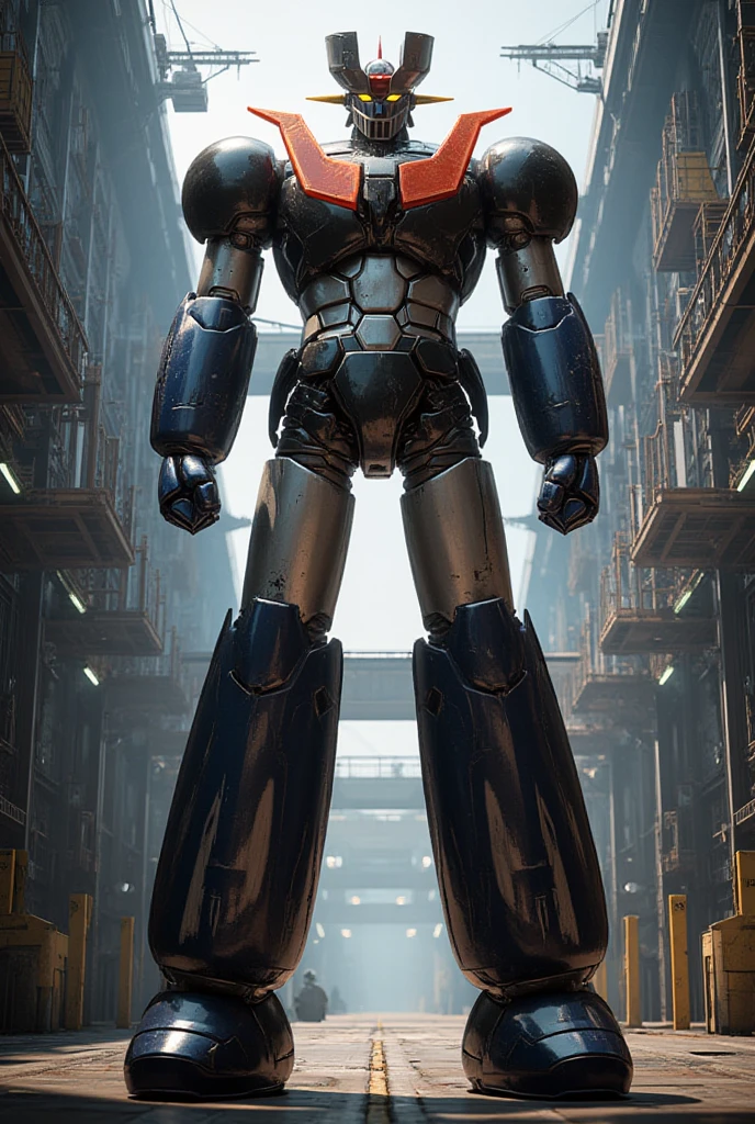  A very realistic version of the giant Mazinger Z  ,  Standing smartly facing a machine hanger in the factory dock at a height of 48 meters　arsenal　Hazard lamps and crane poles  .   Constructed of modern materials such as steel  ,   Carbon Fiber  ,   Other industrial elements are also visible  ,   just like the real thing  ,  Beautiful appearance ,    realistic texture  , Iconic features such as the latest chest plate and head have been carefully recreated.  Installed at the Institute of Space and Space Sciences Chemical Repair Industry Production and Environmental Science Center  ,   Masinger Z standing around  ,   are illuminated by natural light  、  a huge structure on the space development dock highlighted by realistic shadows . LED light factory 　