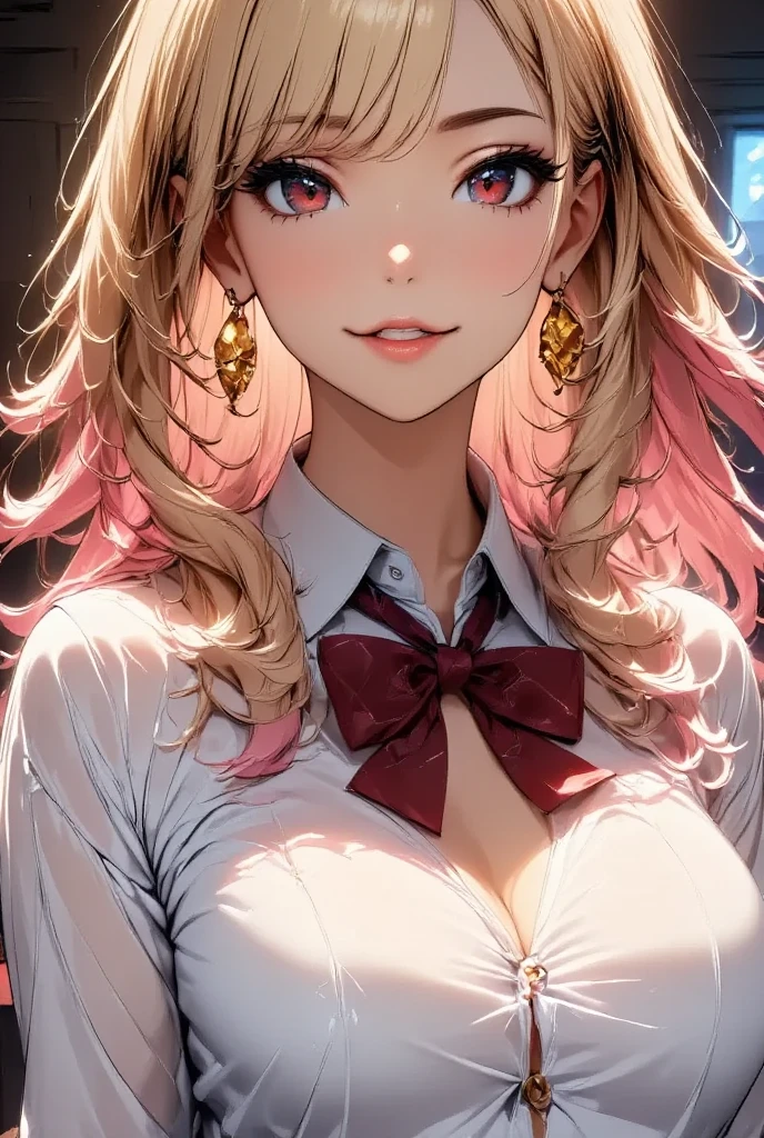 (highest quality:1.2, Very detailed, up to date, Vibrant, Ultra-high resolution, High Contrast, masterpiece:1.2, highest quality, Best aesthetics), Portraiture、girl、singer, solo, ((25-years-old:1)), Bright colors, Beautiful fine details、Beautiful lip detail、midium wave hair、red and white ((streaked hair:1.6)), highlights hair: 1.5, red eyes, slim body, meddium breast, (tan skin:1.1), ((red Rubber Lingerie Set:1.5)), (hands up, Lying in bed, lying on the bed), braight room, (Floral Fineline tattoo design on left arm:1), (cowboy shot:1),