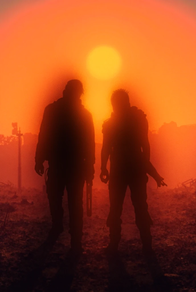Create a modern book cover, with four silhouettes of women facing away, two silhouettes of men with their backs turned and a silhouette of a with their backs turned, in the midst of the zombie apocalypse