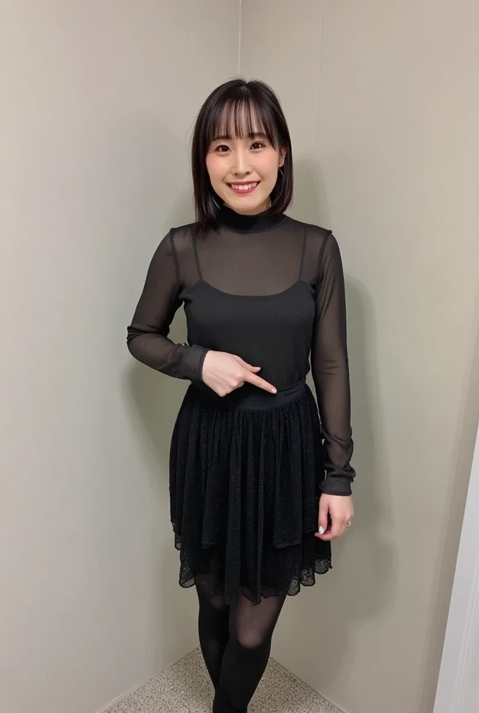 best quality, masterpiece, 16K, absurdres, park, old woman, delightful, smiling, standing, making a heart with fingers, looking at viewer, long hair, ponytail, brown hair, black eyes, big eyes, pale skin, detailed skin, wrinkles skin, glamorous, beautiful breasts, slender, curvy, beautiful ass, mini skirt, halter top, piercing, necklace, long boots, chubby, beauty mark, 50-year-old, middle-aged, japanese, inside, in the living room, with a window, with a bed, in the afternoon, beautiful, ultra realistic photo, real person, full body shot, from front, front view, wide shot, wide view, cowboy shot, moonlight